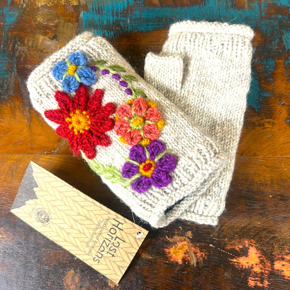 Lost Horizons hand made embroidered wool hand warmers. New with tags